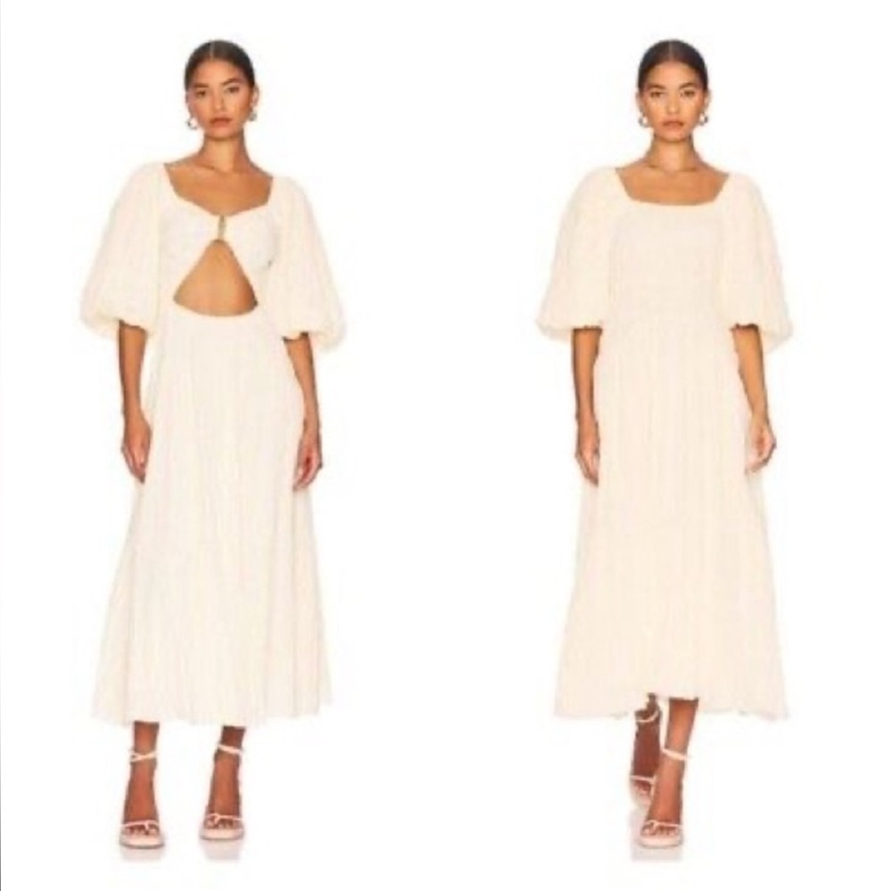 SOVERE Mercy Reversible Midi-Dress Revolve French Vanilla Puff Sleeve Size M
